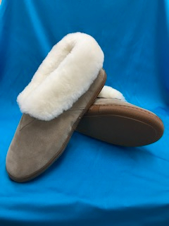 Ladies Sheepskin lined cuffed slippers with rubber sole