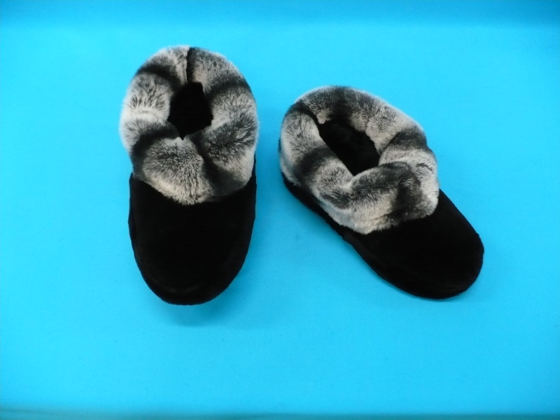 Sheared beaver slippers with rex chinchilla trim.