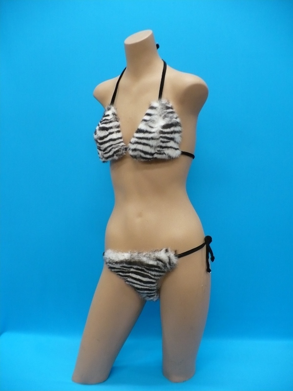 Ladies fur G-string bikini set